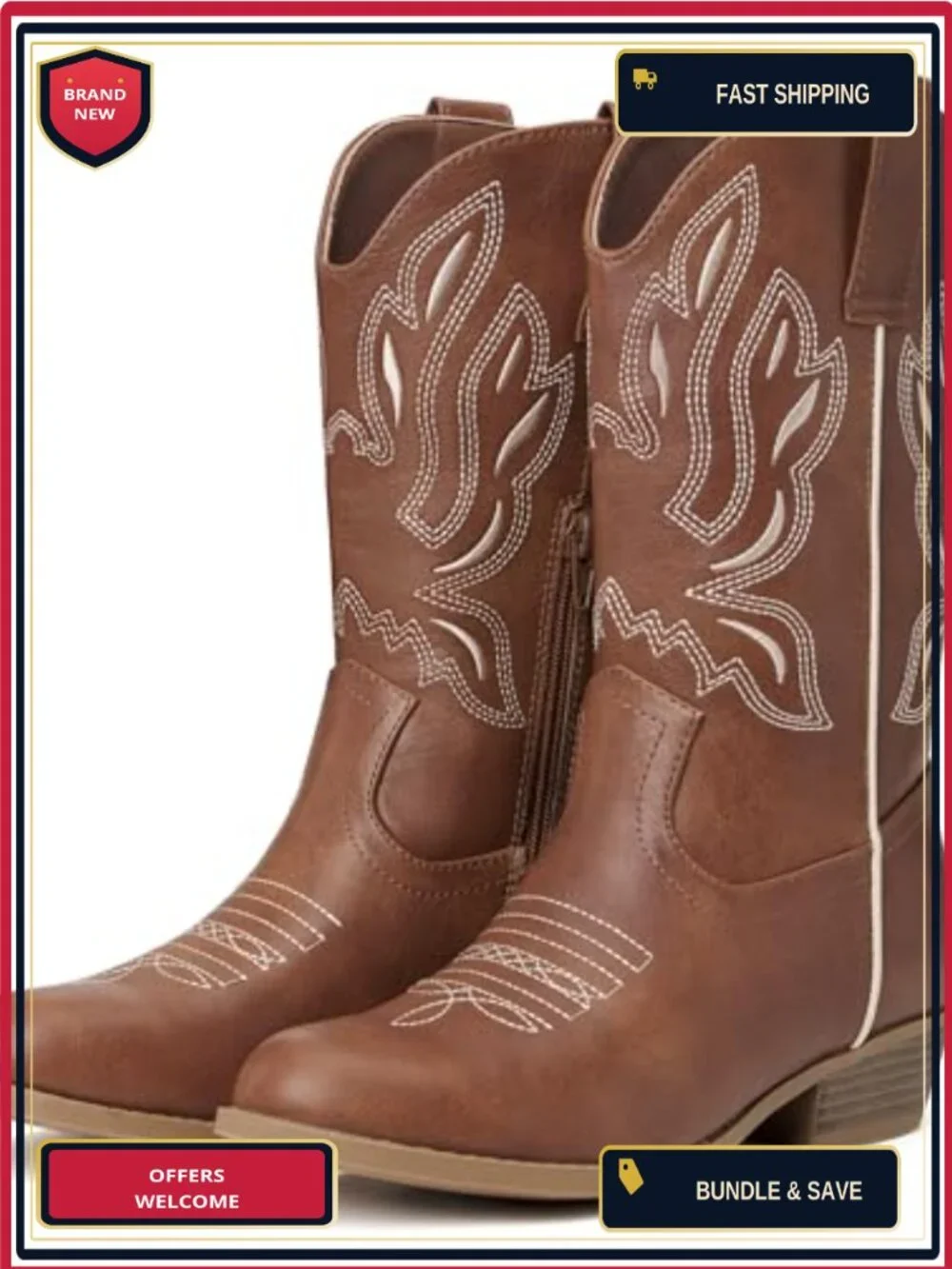 Kids Western Boots | Mid Calf, Side Zipper, Pull-On, Embroidered Cowgirl Boots